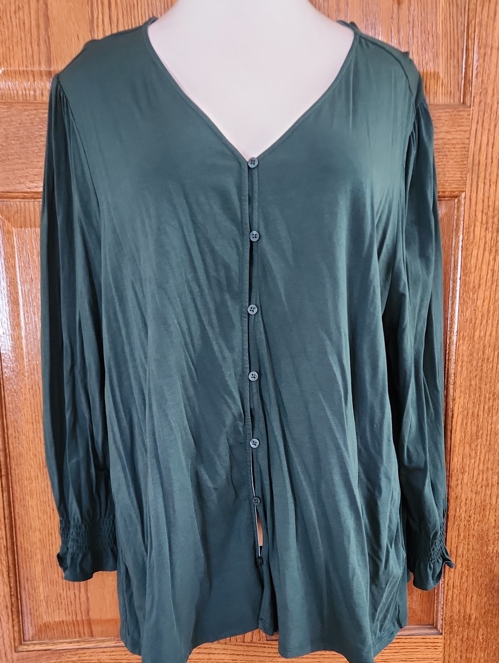 Lands' End Forest Green Button-Front V-Neck Top 2X